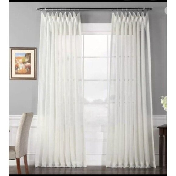 Exclusive Fabrics Extra Wide Double Layer Sheer Curtains  Pole Pockets 100 X 108 - Picture 1 of 8